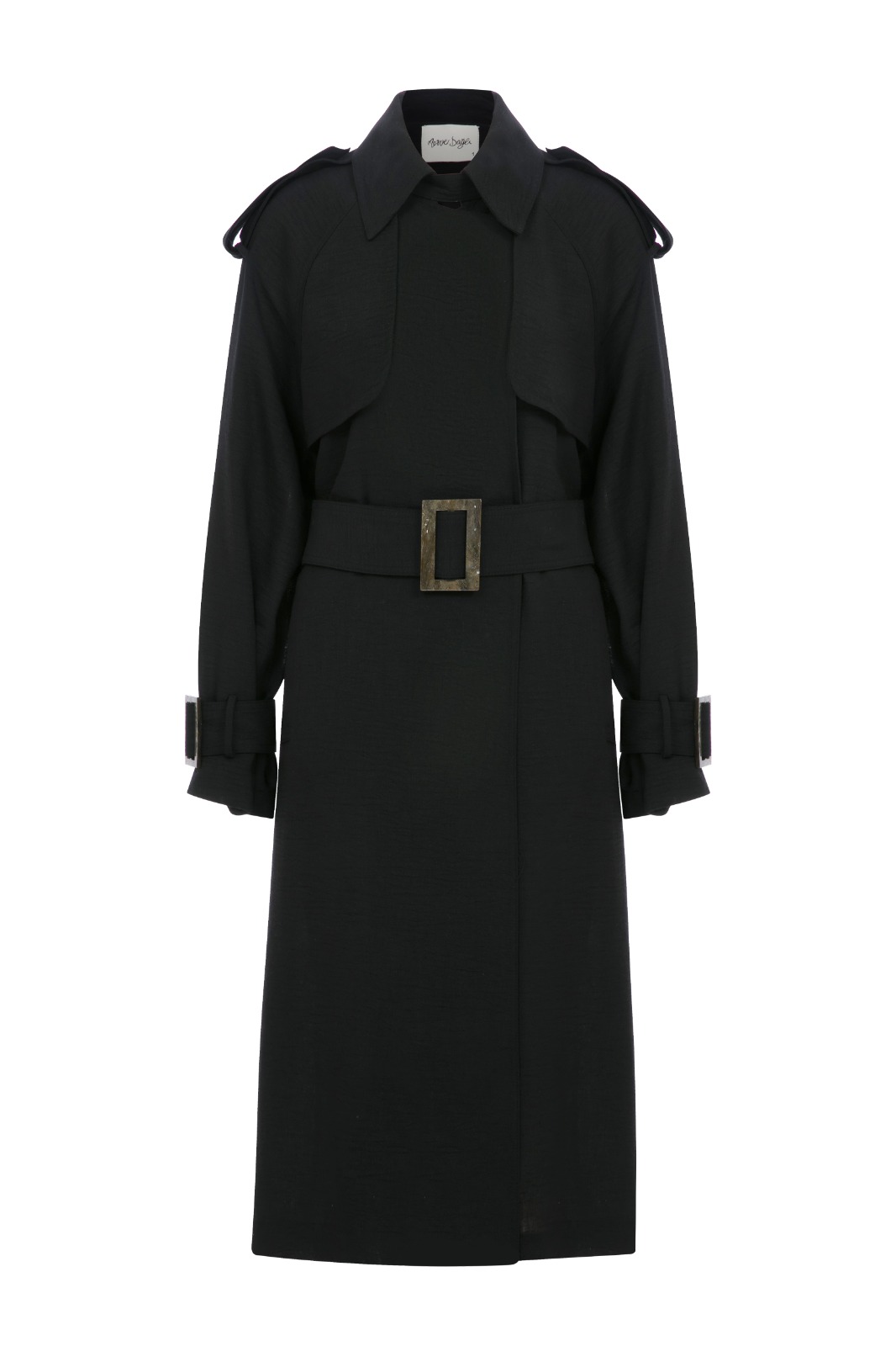 JESSI Midi Black Linen Trench Coat